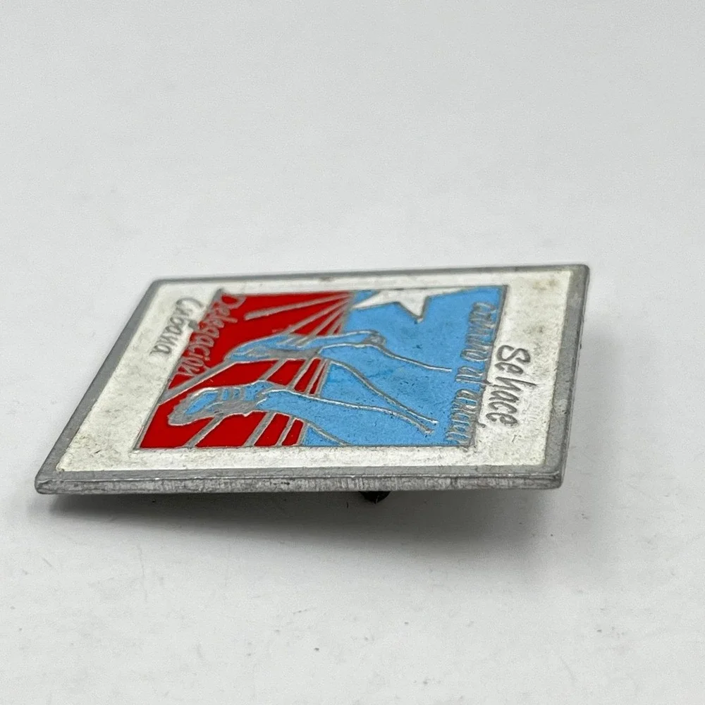 Vintage Cuban Delegation Sports Lapel Pin Cuba Athletic Star Square Metal Badge